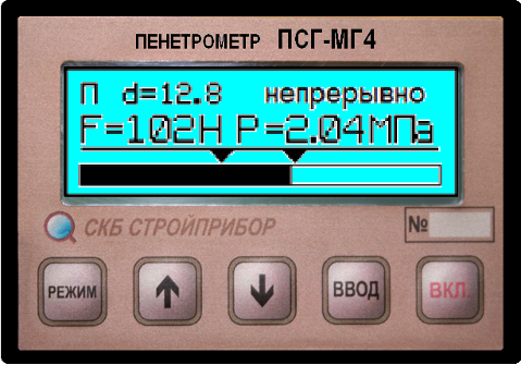 Вид дисплея пенетрометра при способе измерения «непрерывно»