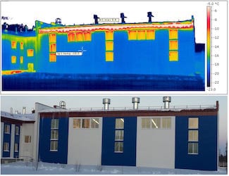 Наружная тепловизионная съемка объекта, выявлены скрытые дефекты тепловой защиты (утепления)