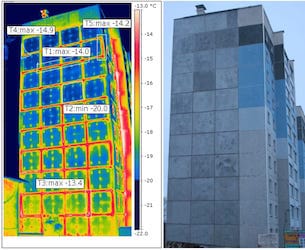 Наружная тепловизионная съемка объекта, выявлены скрытые дефекты тепловой защиты (утепления)