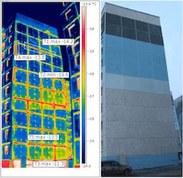 Наружная тепловизионная съемка объекта, выявлены скрытые дефекты тепловой защиты (утепления)